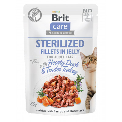Влажный корм для кастрированных котов Brit Care Adult Sterilised Hearty Duck & Tender Turkey 85 г (утка и индейка в желе)