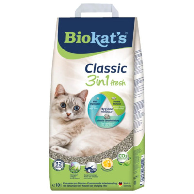 Наповнювач туалета для котів Biokat's Classic Fresh 3in1 10 л (бентонітовий)
