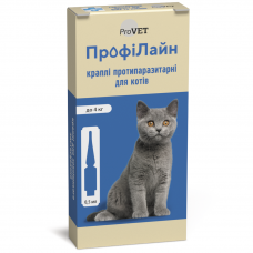 Краплі на холку для котів ProVET «ПрофіЛайн» до 4 кг, 4 піпетки (від зовнішніх паразитів)