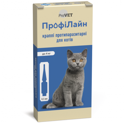 Краплі на холку для котів ProVET «ПрофіЛайн» до 4 кг, 4 піпетки (від зовнішніх паразитів)