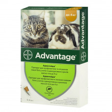 Краплі на холку для котів та кролів Bayer «Advantage» (Адвантейдж) до 4 кг, 1 піпетка (від зовнішніх паразитів)