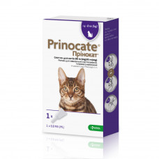 Краплі на холку для котів KRKA «Prinocat» (Прінокат) №3, до 4-8 кг, 80мг/8мг/0,8мл упаковка 3 шт (від зовнішніх і внутрішніх паразитів)