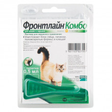 Краплі на холку для котів та тхорів Boehringer Ingelheim (Merial) «Frontline Combo» (Фронтлайн Комбо) від 2 кг, 1 піпетка (від зовнішніх паразитів)
