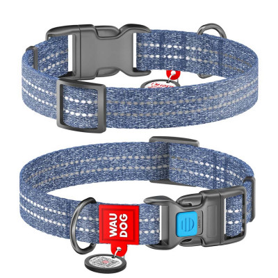Нашийник світловідбивний Collar WAUDOG Re-cotton з QR-паспортом 23-35 см/15 мм (синій)