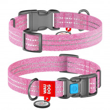 Нашийник світловідбивний Collar WAUDOG Re-cotton з QR-паспортом 24-40 см / 20 мм (рожевий)