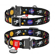 Нашийник WAUDOG Nylon з QR паспортом і малюнком «NASA» M 24-40 см / 20 мм (чорний)