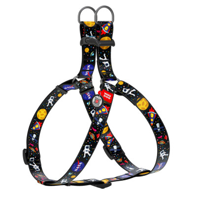 Шлея WAUDOG Nylon c QR паспортом і малюнком «NASA» 50-80 см / 20 мм (чорна)
