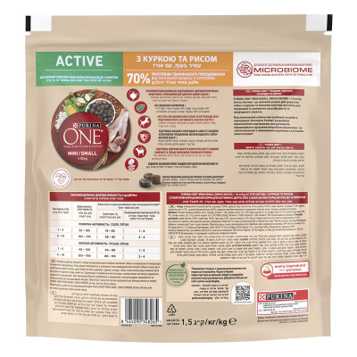 Сухий корм для активних собак малих порід Purina One Mini Active 1,5 кг (курка та рис)
