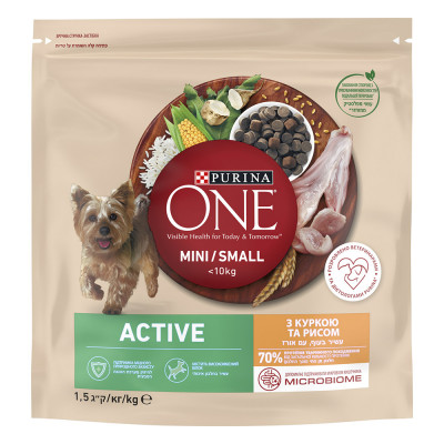 Сухий корм для активних собак малих порід Purina One Mini Active 1,5 кг (курка та рис)