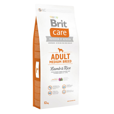 Сухой корм для взрослых собак средних пород (весом от 10 до 25 кг) Brit Care Adult Medium Breed Lamb & Rice 12 кг (ягненок и рис)