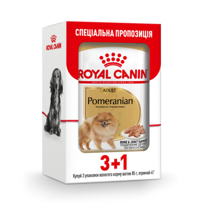 Вологий корм для собак породи померанський шпіц Royal Canin Pomeranian Loaf pouch 85 г, 3+1 шт у подарунок (домашня птиця)