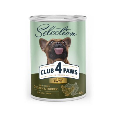 М'ясний паштет Преміум Cелекшн для дорослих собак CLUB 4 PAWS 400 г (курка та індичка)
