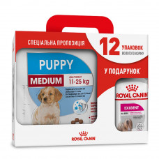 Акційний набір для собак Royal Canin Medium Puppy 4 кг + Royal Canin Exigent loaf wet 12 шт х 85 г (домашня птиця)