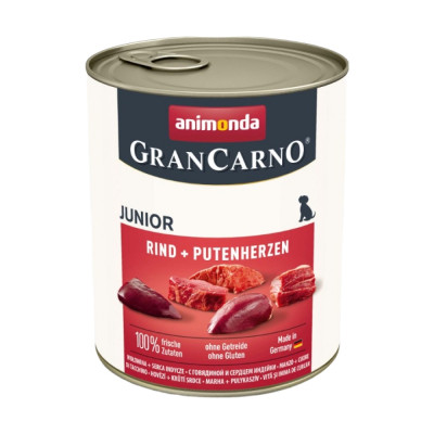 Вологий корм для цуценят Animonda GranCarno Junior Beef + Turkey hearts | 800 г (яловичина та індичка)