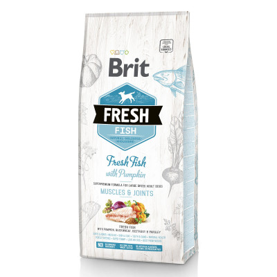 Сухий корм для дорослих собак великих порід Brit Fresh Fish Pumpkin Adult Muscles & Joints 12 кг (риба)