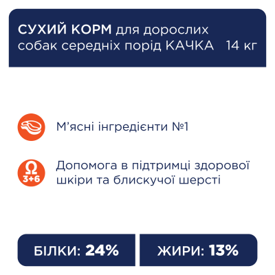 Сухий корм для дорослих собак середніх порід Club 4 Paws Premium 14 кг (качка) Сухий корм для дорослих собак середніх порід Club 4 Paws Premium 14 кг (качка)