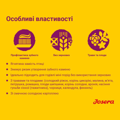 Сухий корм для дорослих собак малих порід із чутливим травленням Josera Mini Deluxe 900 г (ягня)