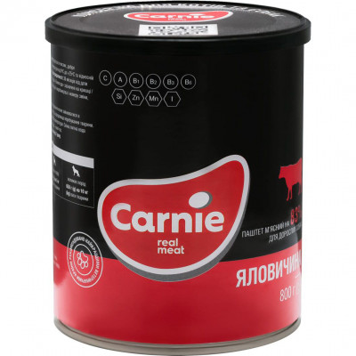 Мясной паштет для взрослых собак с кусочками говядины Carnie 800 г (говядина)