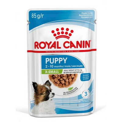 Вологий корм для цуценят мініатюрних порід Royal Canin X-Small Puppy Gravy pouch 85 г, 3+1 шт у подарунок (домашня птиця) Вологий корм для цуценят мініатюрних порід Royal Canin X-Small Puppy Gravy pouch 85 г, 3+1 шт у подарунок (домашня птиця)