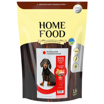 Сухой корм для собак Home Food GF, Hypoallergenic Adult Mini 1,6 кг - утка и нут
