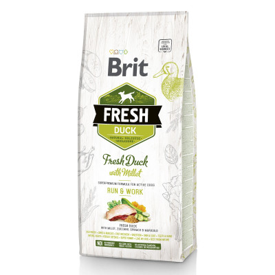 Сухий корм для активних собак всіх порід Brit Fresh Duck with Millet Run & Work 12 кг (качка)