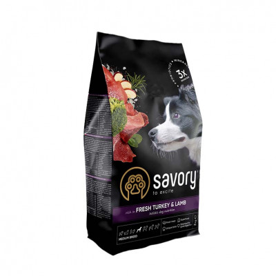 Сухой корм для собак средних пород Savory 3 кг (индейка и ягненок)