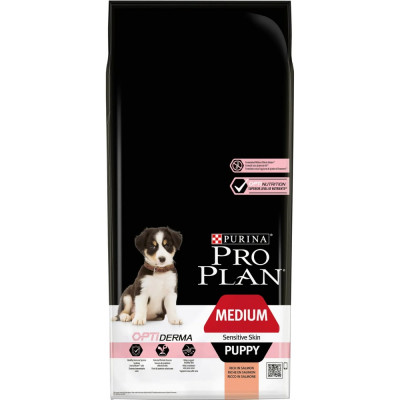 Сухой корм для щенков подверженных аллергии Pro Plan Puppy Medium Sensitive Skin, 12 кг (лосось)