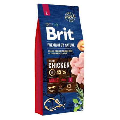 Сухий корм для дорослих собак великих порід (вагою від 25 до 45 кг) Brit Premium Adult L 15 кг (курка) 