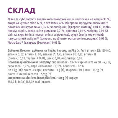 Вологий корм для собак мініатюрних та малих порід OPTIMEAL 12 шт х 85г (телятина та курка в соусі)