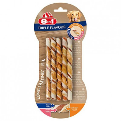 Ласощі для собак 8in1 Triple Flavour Паличка плетена 13 см, 70 г / 10 шт. (яловичина та свинина)