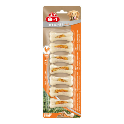 Ласощі для собак 8in1 Delights Кістка пресована Strong 7 см, 140 г / 7 шт. (курка)