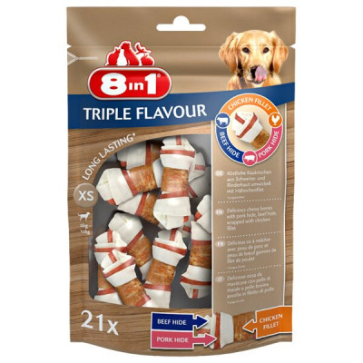 Лакомство для собак 8in1 Triple Flavour Кость прессованная 7 см, 294 г / 21 шт. (говядина и свинина)