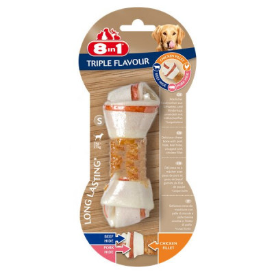 Ласощі для собак 8in1 Triple Flavour Кістка пресована 11 см, 35 г (яловичина та свинина)