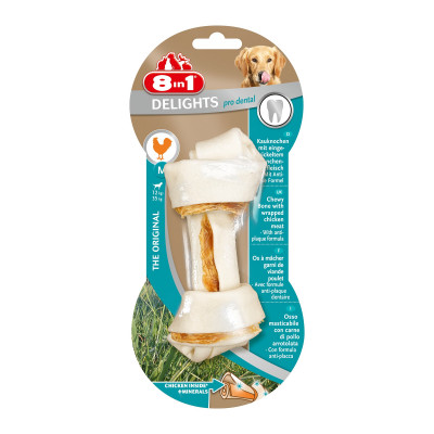 Ласощі для собак 8in1 Delights Кістка для чищення зубів Pro Dental 14 см, 65 г (курка)