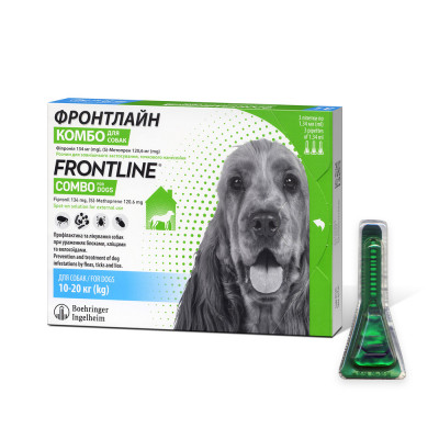 Краплі на холку для собак Boehringer Ingelheim (Merial) «Frontline Combo» (Фронтлайн Комбо) від 10 до 20 кг, 1 піпетка (від зовнішніх паразитів)