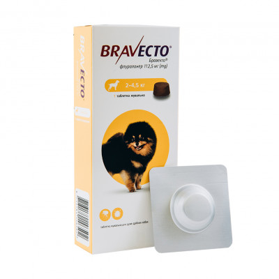 Таблетки для собак MSD Animal Health «Bravecto» (Бравекто) від 2 до 4,5 кг, 1 таблетка (від зовнішніх паразитів) Таблетки для собак MSD Animal Health «Bravecto» (Бравекто) від 2 до 4,5 кг, 1 таблетка (від зовнішніх паразитів)