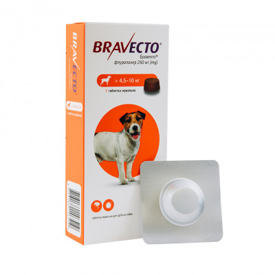 Таблетки для собак MSD Animal Health «Bravecto» (Бравекто) від 4,5 до 10 кг, 1 таблетка (от внешних паразитов)