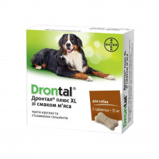 Таблетки для собак Bayer «Drontal Plus XL» (Дронтал Плюс XL) на 35 кг, 1 таблетка (для лікування та профілактики гельмінтозів)