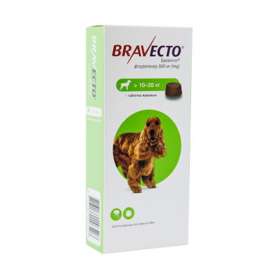 Таблетки для собак MSD Animal Health «Bravecto» (Бравекто) від 10 до 20 кг, 1 таблетка (от внешних паразитов)
