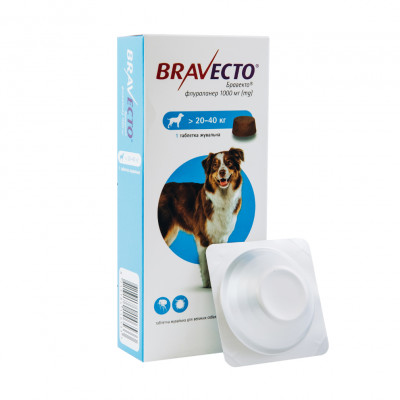 Таблетки для собак MSD Animal Health «Bravecto» (Бравекто) від 20 до 40 кг, 1 таблетка (от внешних паразитов)