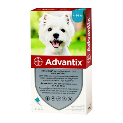 Краплі на холку для собак Bayer «Advantix» (Адвантікс) від 4 до 10 кг, 1 піпетка (від зовнішніх паразитів)