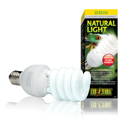 Компактна люмінесцентна лампа Exo Terra «Natural Light» для опромінення променями УФ-В спектра 26 W, E27 (для опромінення)