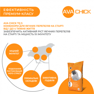 Комбікорм для яєчних перепелів стартовий AVA Chick TQ S. Упаковка 25 кг. Комбікорм від виробника AVA GROUP