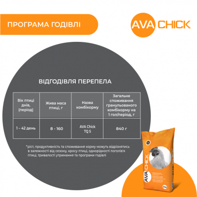Комбікорм для м'ясних перепелів стартовий AVA Chick TQ S. Упаковка 25 кг. Комбікорм від виробника AVA GROUP Комбікорм для м'ясних перепелів стартовий AVA Chick TQ S. Упаковка 25 кг. Комбікорм від виробника AVA GROUP