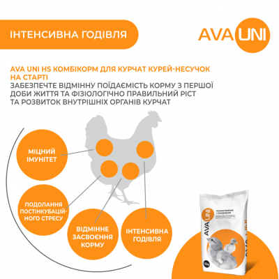 AVA UNI HS Стартовий комбікорм для курчат курей несучок 10кг