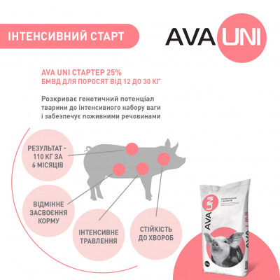 БМВД для поросят 12-30 кг AVA UNI Стартер 25%. Упаковка 25 кг. БМВД від виробника AVA PROUP БМВД для поросят 12-30 кг AVA UNI Стартер 25%. Упаковка 25 кг. БМВД від виробника AVA PROUP