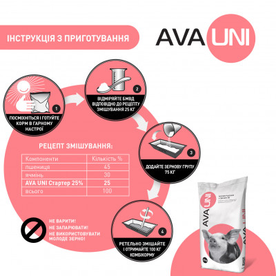 БМВД для поросят 12-30 кг AVA UNI Стартер 25%. Упаковка 25 кг. БМВД від виробника AVA PROUP БМВД для поросят 12-30 кг AVA UNI Стартер 25%. Упаковка 25 кг. БМВД від виробника AVA PROUP