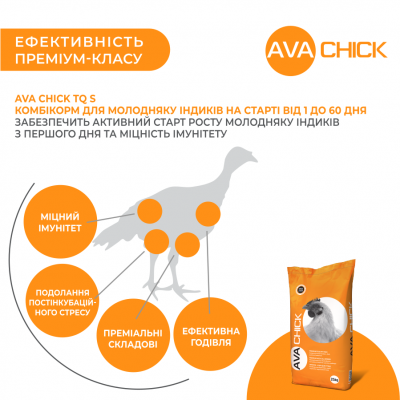 Комбікорм для індиків стартовий AVA Chick TQ S. Упаковка 25 кг. Комбікорм від виробника AVA GROUP