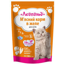 М'ясний корм для котов Леопольд Асорті з м'ясом, печінкою і овочами в желе 100 г
