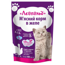 М'ясний корм для котів Леопольд Асорті з куркою та індичкою в желе 100 г